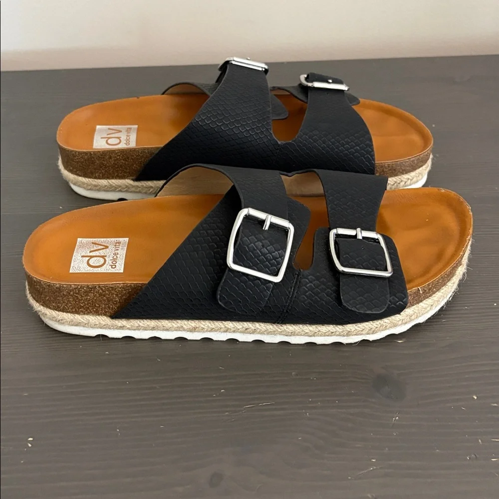 DV‎ Dolce Vita Carther Espadrille Footbed Sandals Slip On Double Buckle Black 10